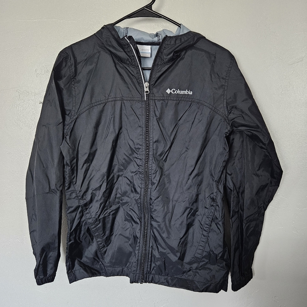 Columbia Youth Large 14/16 Boy Girl Black Windbreaker Jacket Unisex Rain Nylon